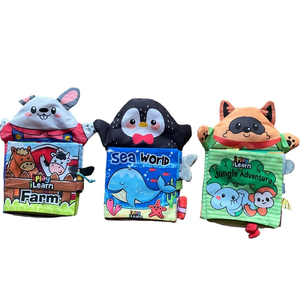 iPlay iLearn Baby Cloth Farm, Sea World and Jungle Adventure Books 6-12 Months